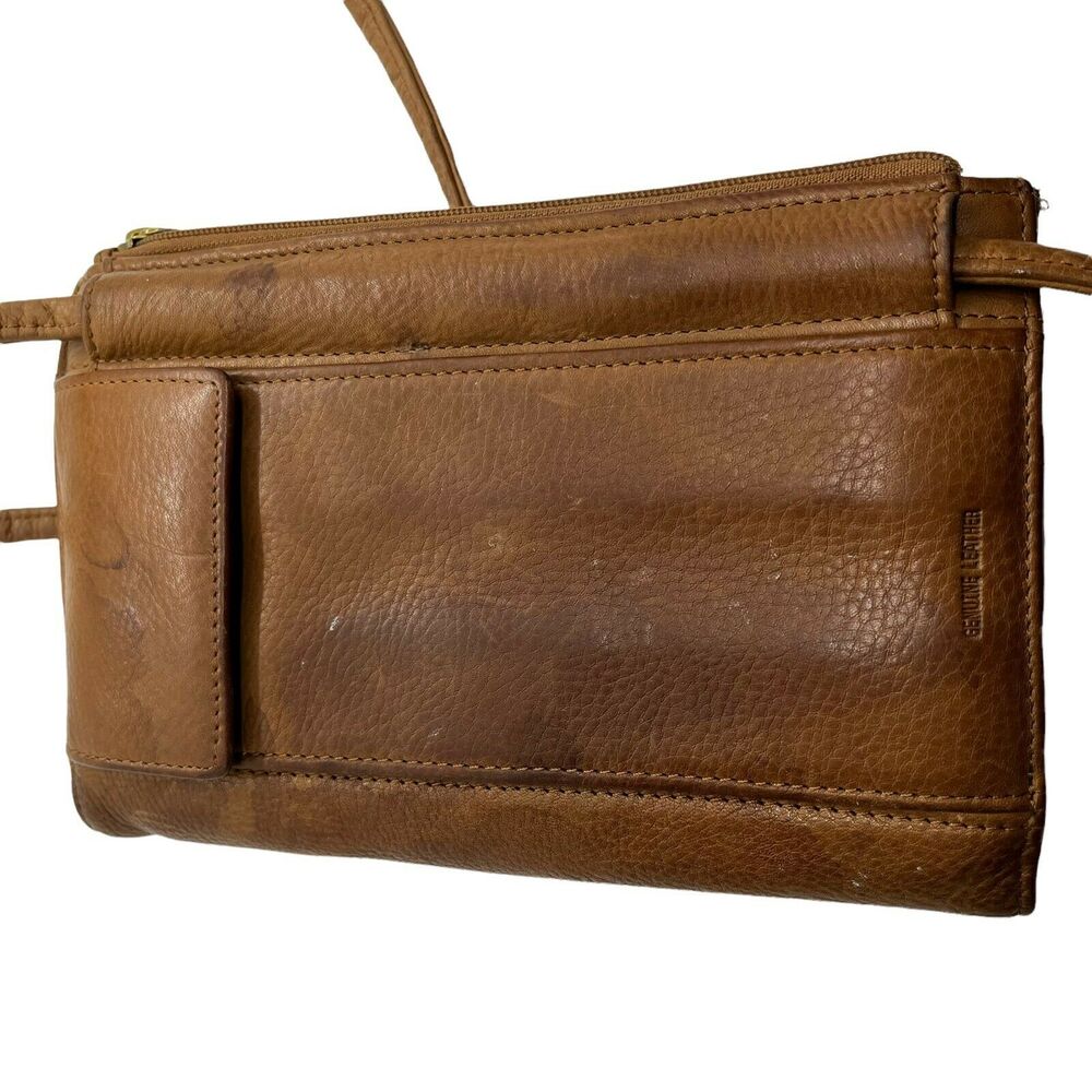 Fossil Womens Cognac Leather Casual Wallet Crossbody Handbag Purse Vintage 90s